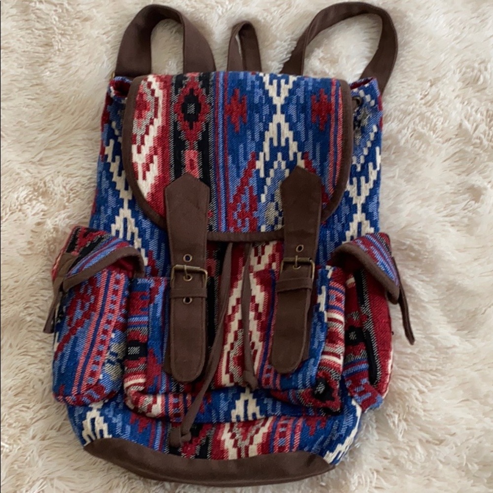 Stone & Co. Blue Red Canvas Backpack New